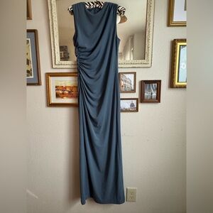 Zara Steel Blue Sleeveless Ruched Side Maxi Dress